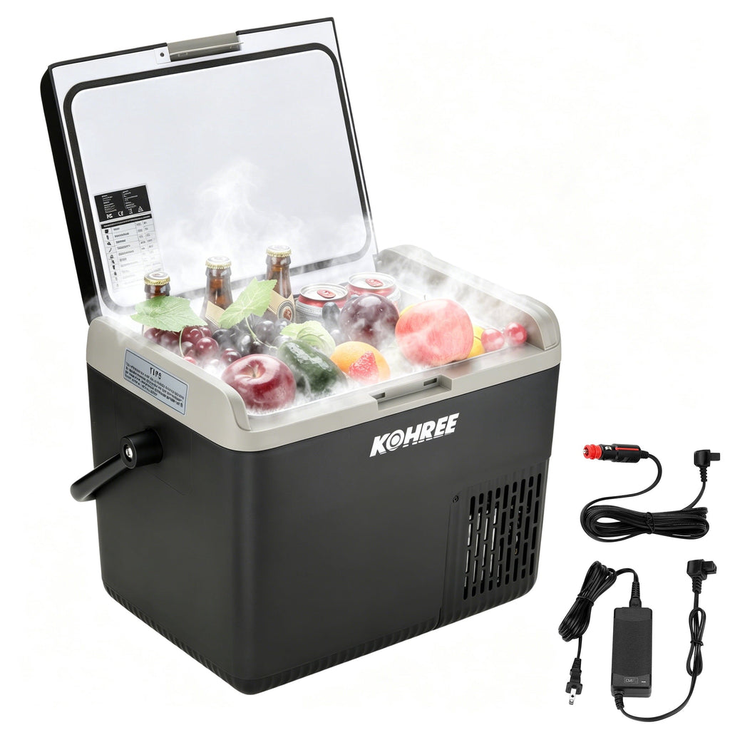 Kohree 53QT (50L) Portable Car Refrigerator Freezer 12V/24V DC Dual Zone Electric Cooler -7°F-50°F with Wheels & Handle for RV, Truck, Boat, Camping, Outdoor