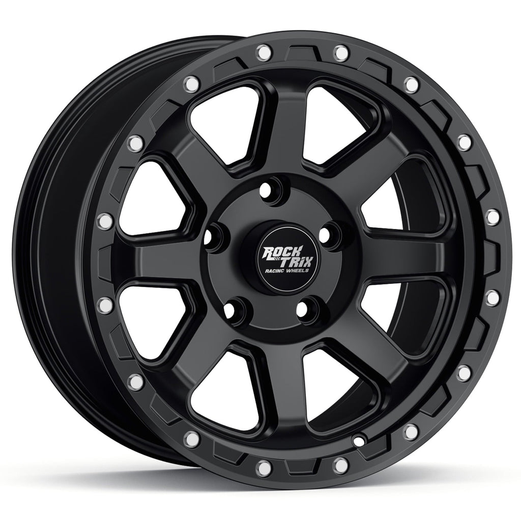 RockTrix RT116 17 inch Wheel Compatible with Jeep Wrangler JK JL 17x9 5x5 Wheels (-12mm Offset, 4.5in Backspace) 5x5 PCD, 71.5mm Bore, Gunmetal Gray Wheels, Also fits Gladiator JT Rims